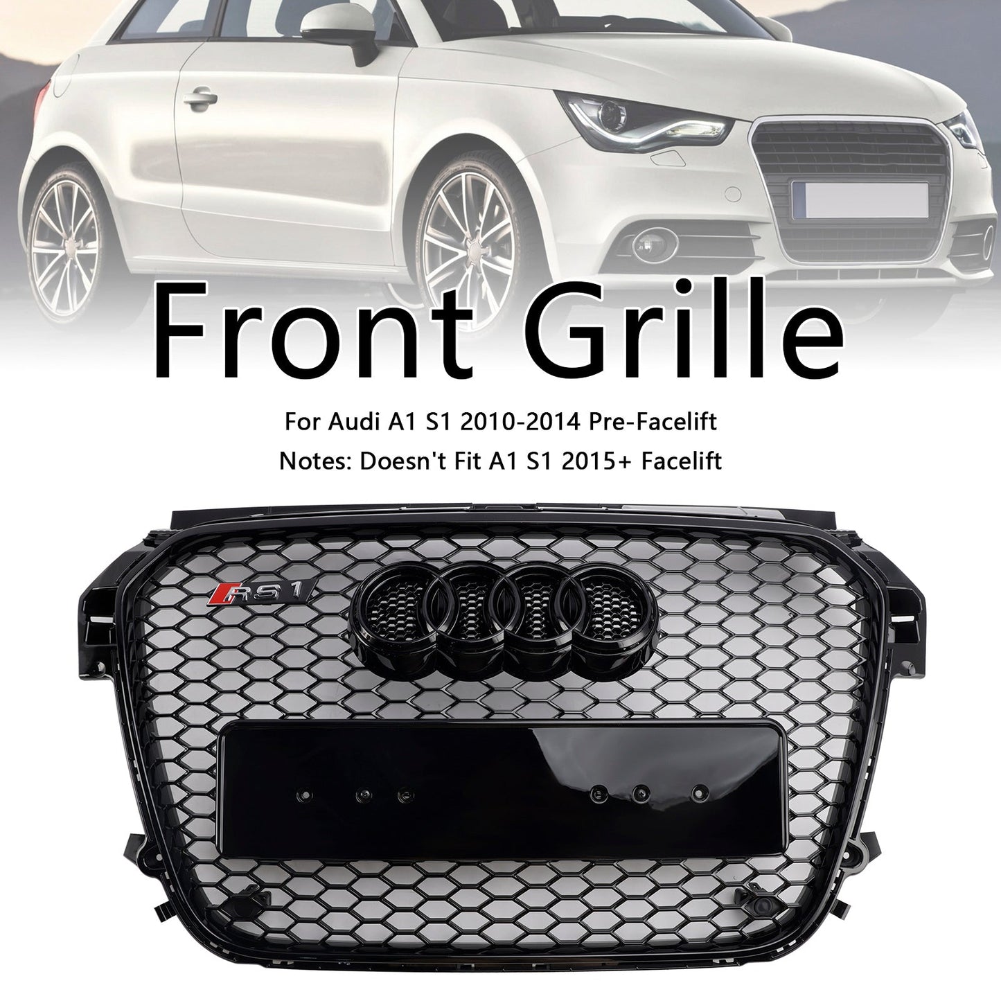 2010 2012 2013 2014 2015 Audi A1 / A1 Sline RS Honeycomb Grille Front Grille Air Intake Radiator Black Hex Mesh Grill