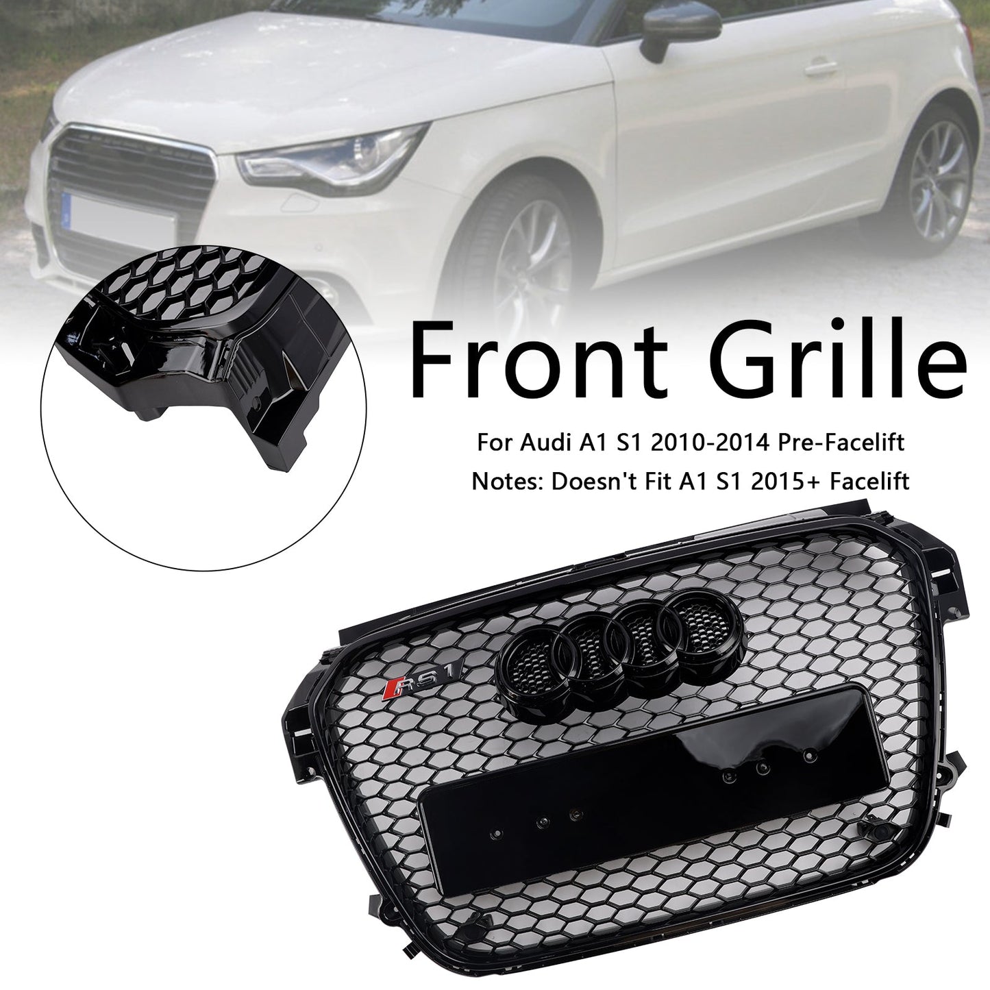 2010 2012 2013 2014 2015 Audi A1 / A1 Sline RS Honeycomb Grille Front Grille Air Intake Radiator Black Hex Mesh Grill