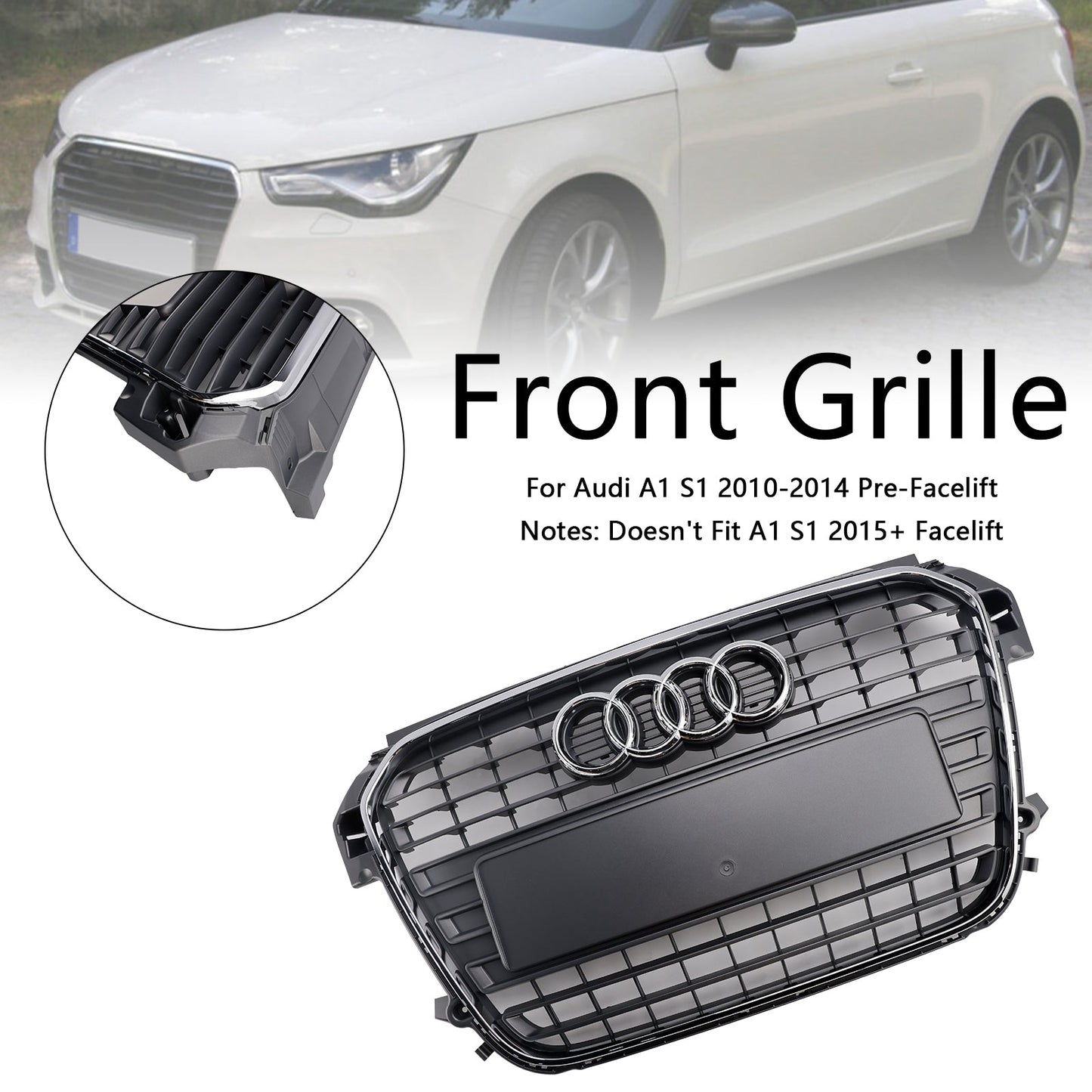 2010-2015 Audi A1 / A1 S-Line Grille Front Bumper Replacement Chrome Mesh Slat Grill