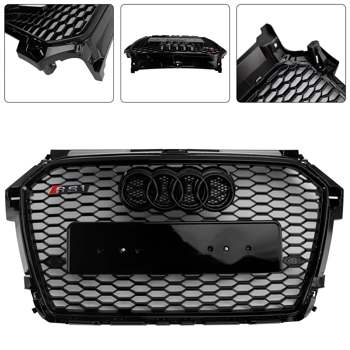 2014 2015 2016 2017 2018 2019 Audi A1 / A1 Sline / S1 8X Honeycomb / Slat Front Grille Air Intake Radiator Black RS Grill W/ Audi Rings
