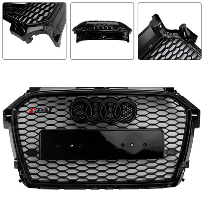 2014 2015 2016 2017 2018 2019 Audi A1 / A1 Sline / S1 8X Honeycomb / Slat Front Grille Air Intake Radiator Black RS Grill W/ Audi Rings