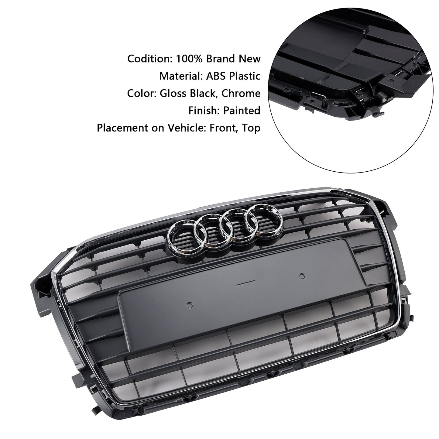 2014 2015 2016 2017 2018 2019 Audi A1 / A1 Sline / S1 8X Honeycomb / Slat Front Grille Air Intake Radiator Black RS Grill W/ Audi Rings