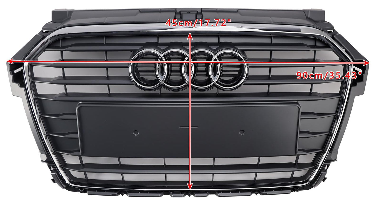 2014 2015 2016 2017 2018 2019 Audi A1 / A1 Sline / S1 8X Honeycomb / Slat Front Grille Air Intake Radiator Black RS Grill W/ Audi Rings