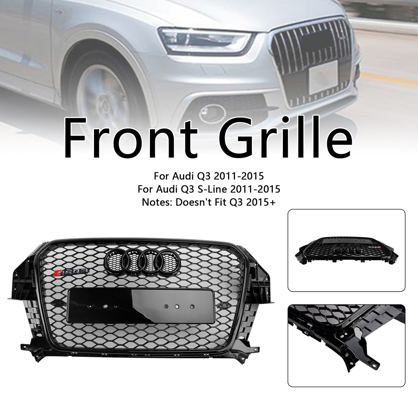 2011-2015 Audi Q3 RSQ3 Style Gloss Black 5060531048501 Front Honeycomb Mesh Grille