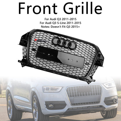 2011-2014 Audi Q3 Front Bumper Black Grille W/ Ring Emblem RSQ3 Style Honeycomb Grille