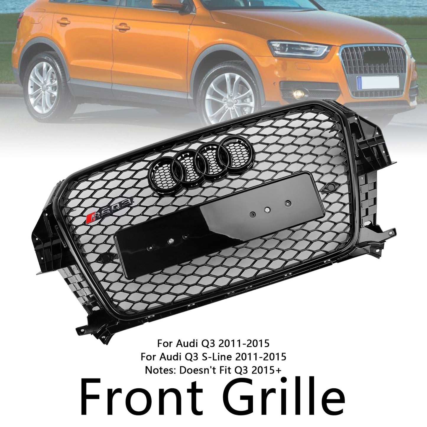 2011-2015 Audi Q3 RSQ3 Style Gloss Black 5060531048501 Front Honeycomb Mesh Grille