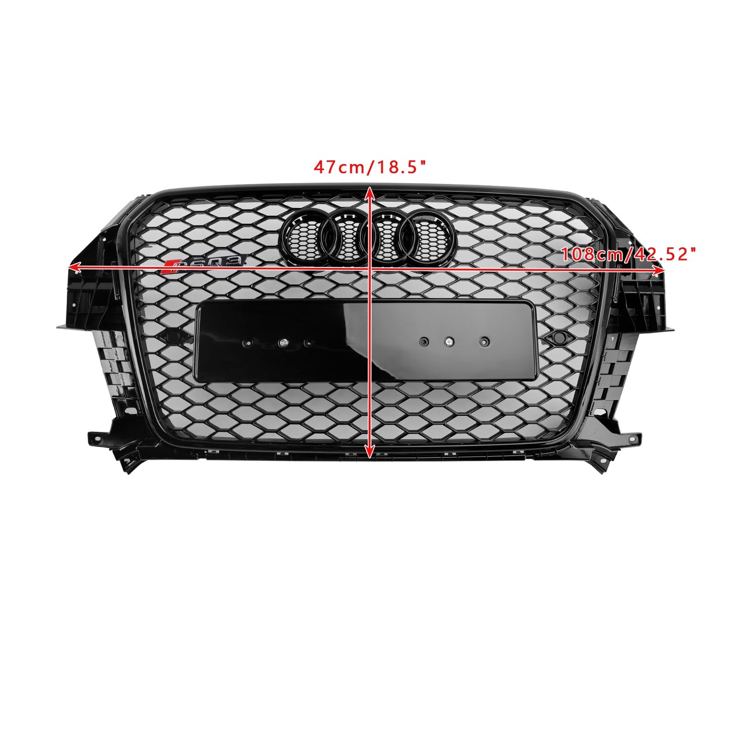 2011-2014 Audi Q3 RSQ3 Style Grille Gloss Black Front Bumper Honeycomb Mesh Grille With Ring Emblem