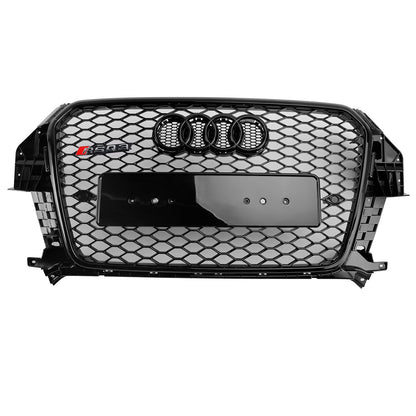 2011-2014 Audi Q3 Front Bumper Black Grille W/ Ring Emblem RSQ3 Style Honeycomb Grille