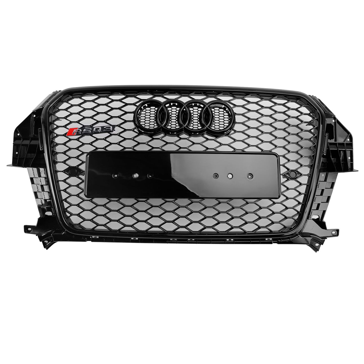 2011-2014 Audi Q3 RSQ3 Style Grille Gloss Black Front Bumper Honeycomb Mesh Grille With Ring Emblem