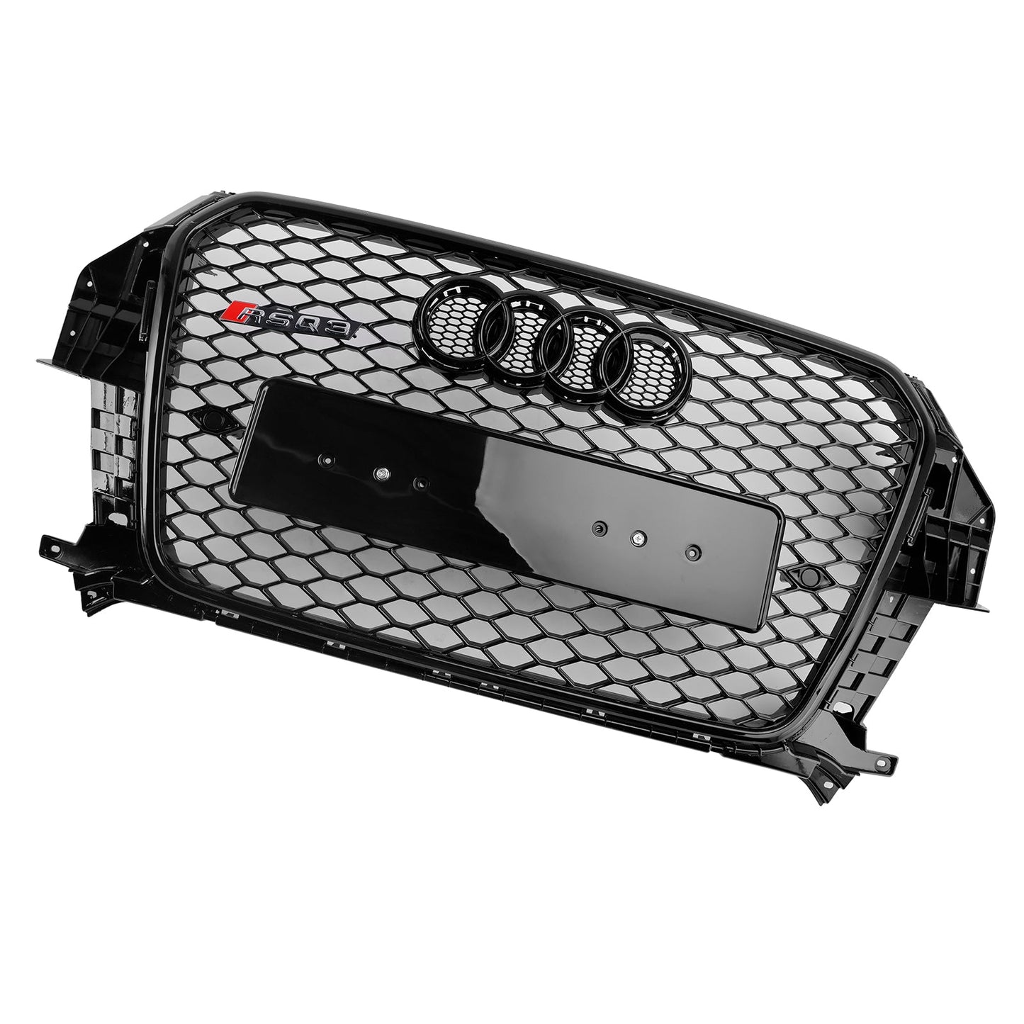 2011-2014 Audi Q3 RSQ3 Style Grille Gloss Black Front Bumper Honeycomb Mesh Grille With Ring Emblem