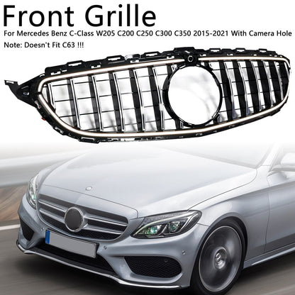 Mercedes Benz C-Class W205 GTR Panamericana Grille 2015-2021 Front Bumper Black / Chrome Grill With LED Strip Light