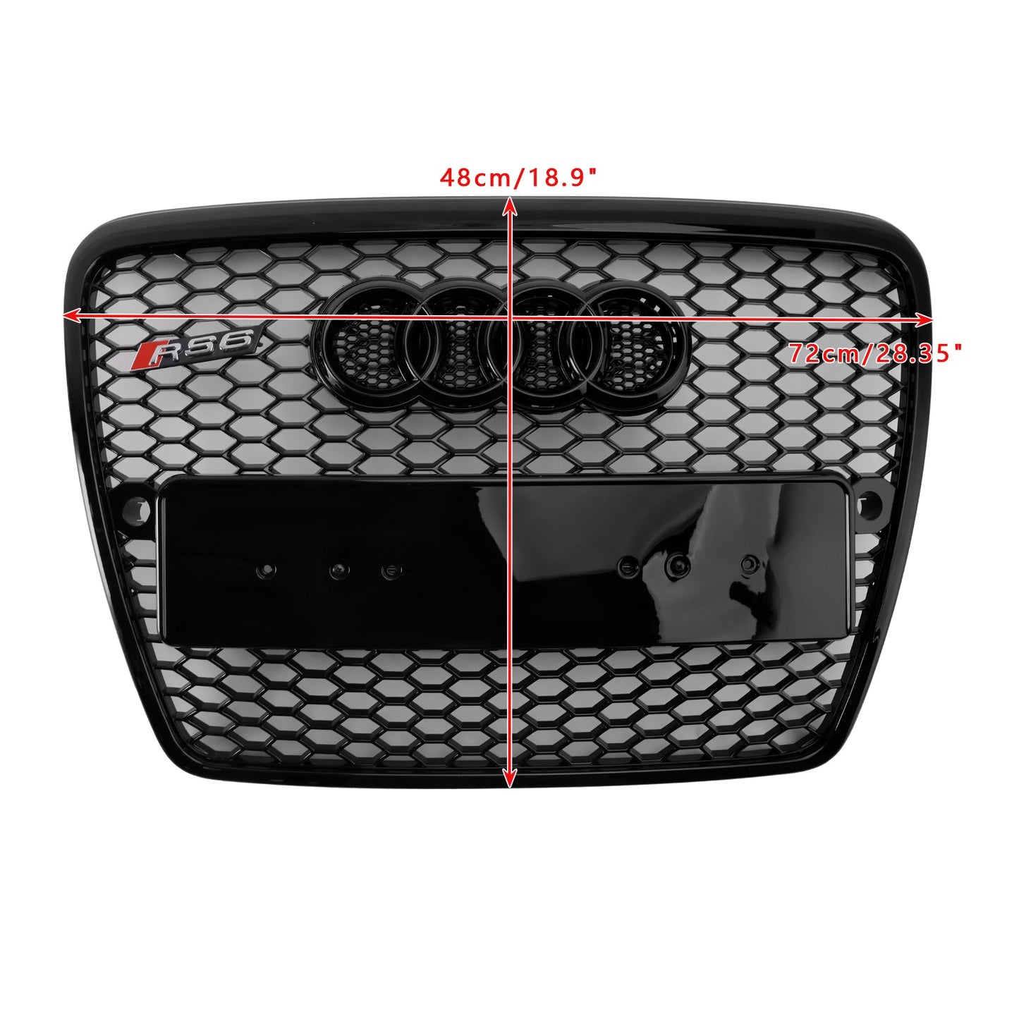 2004-2008 Audi A6 C6 Honeycomb Grill Front Bumper RS Style Black Grille With Ring Emblem