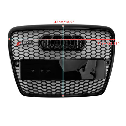 2004-2008 Audi A6 C6 Honeycomb Grill Front Bumper RS Style Black Grille With Ring Emblem