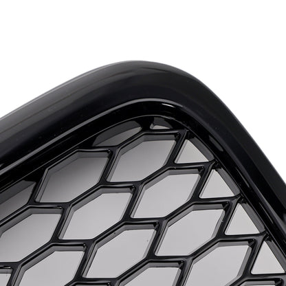 2004-2008 Audi A6 C6 Glossy Black Front Honeycomb Bumper Grill W/ Ring Emblem RS6 Style Grille