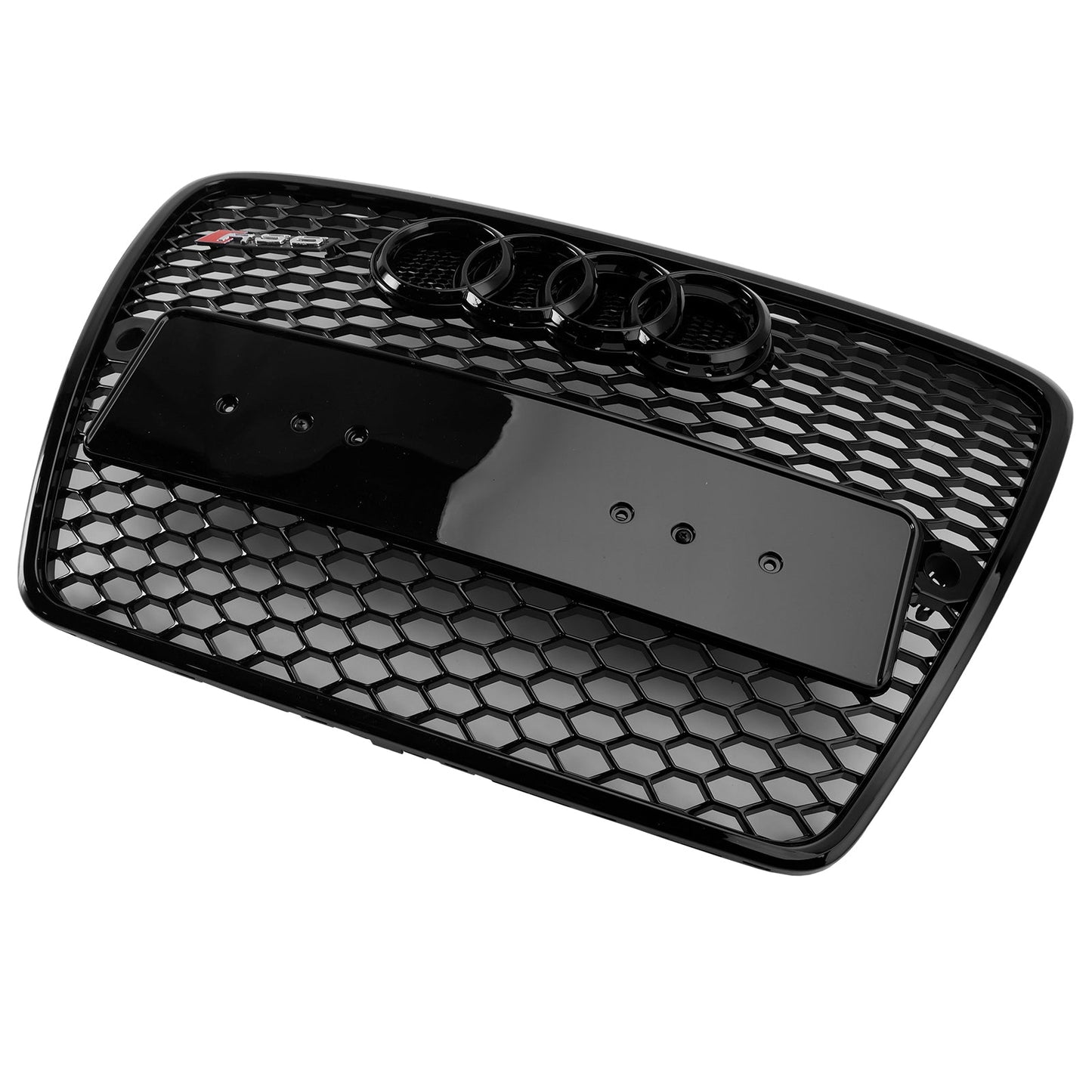 2004-2008 Audi A6 C6 Honeycomb Grill Front Bumper RS Style Black Grille With Ring Emblem