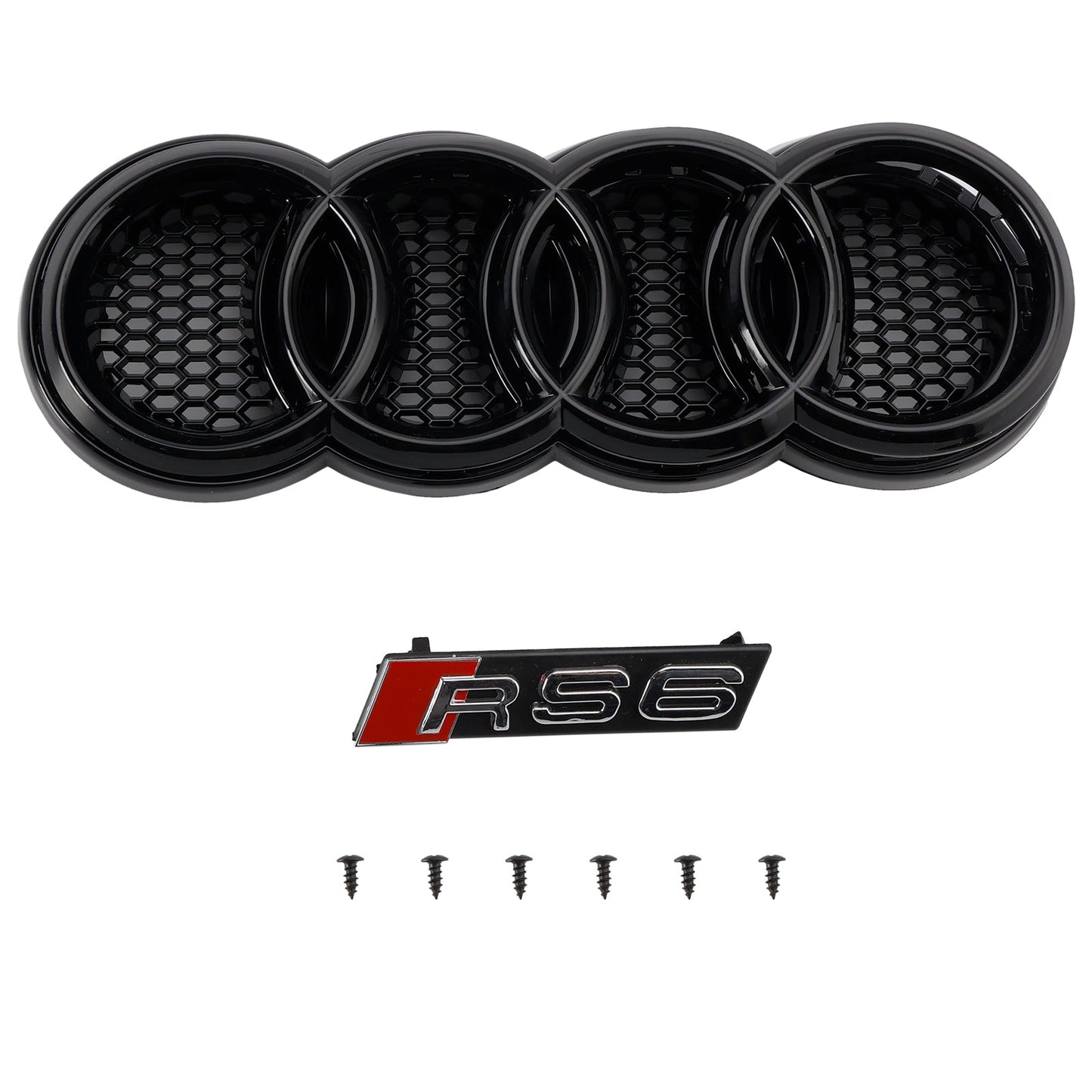 2004-2008 Audi A6 C6 Honeycomb Grill Front Bumper RS Style Black Grille With Ring Emblem