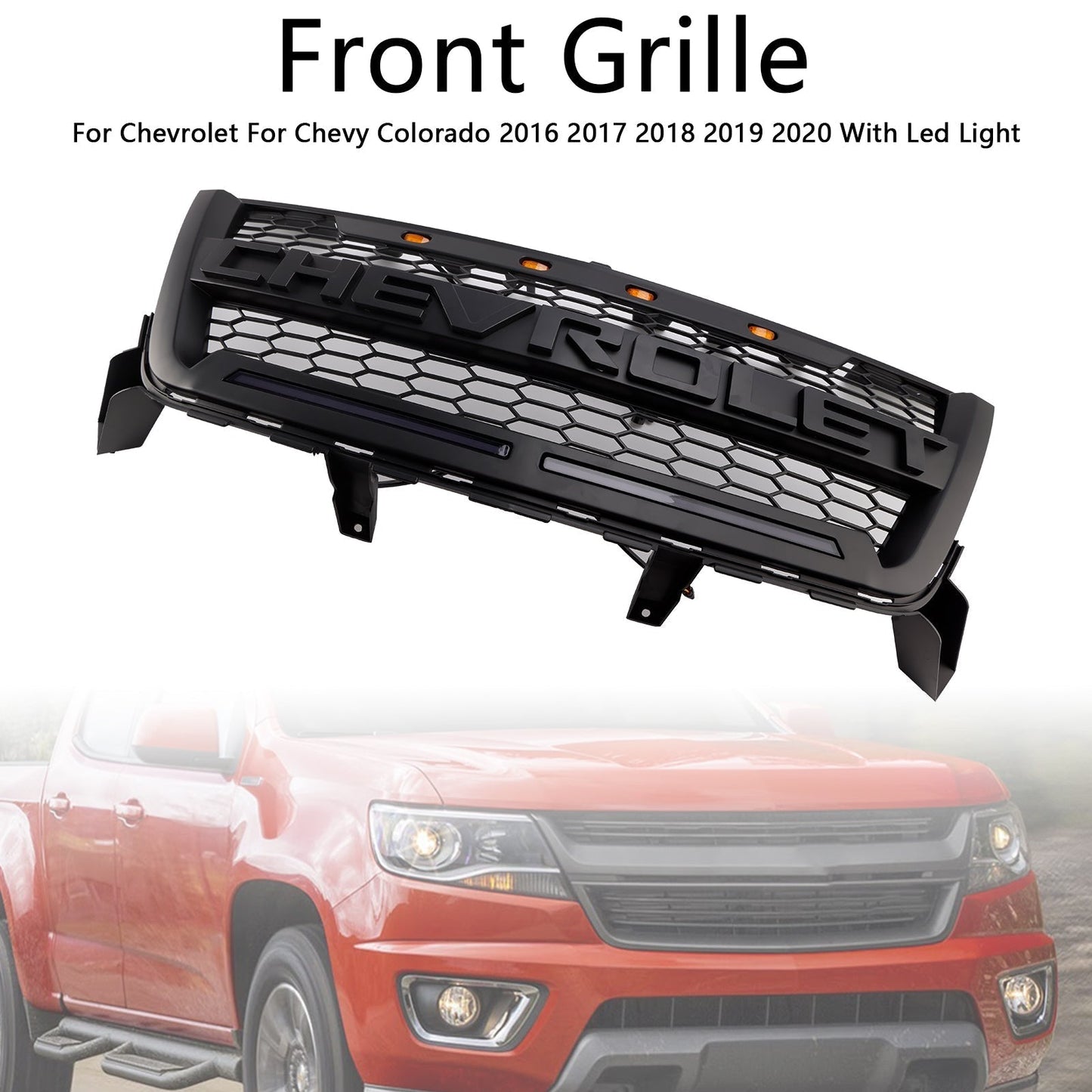 2016-2020 Chevrolet Colorado Matte Black Front Bumper Grille Grill W//LED