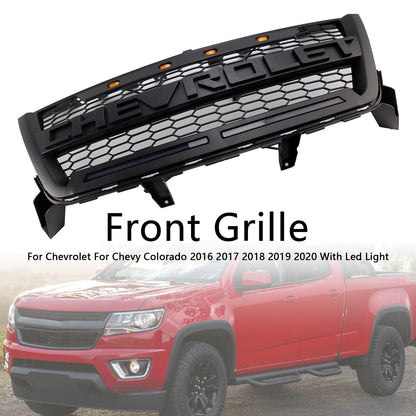 2016-2020 Chevrolet Colorado Matte Black Front Grill Upper Bumper Honeycomb Grille With LED Light