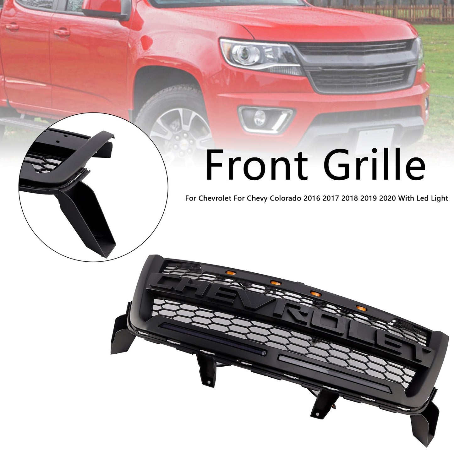 2016-2020 Chevrolet Colorado Matte Black Front Bumper Grille Grill W//LED