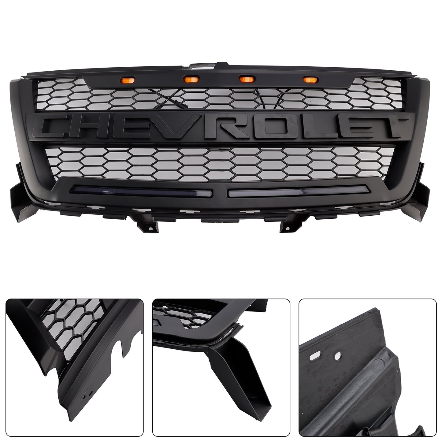 2016-2020 Chevrolet Colorado Matte Black Front Grill Upper Bumper Honeycomb Grille With LED Light