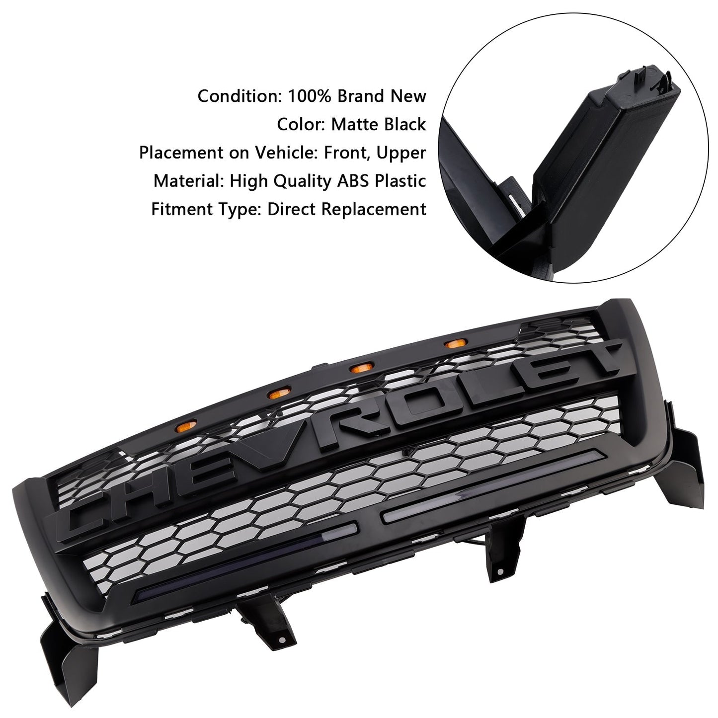2016-2020 Chevrolet Colorado Matte Black Front Bumper Grille Grill W//LED
