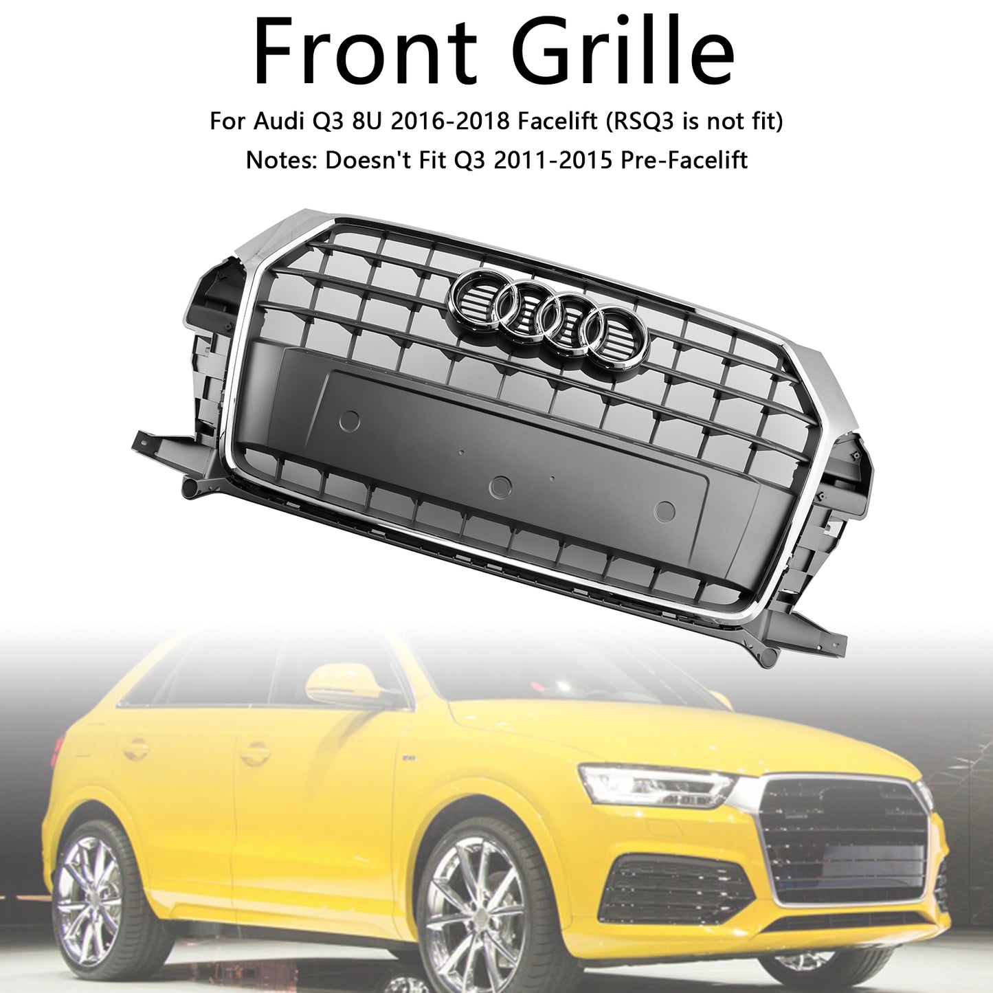 2016-2018 Audi Q3 8U Facelift Chrome Front Bumper Grill Grille 8U0853653M