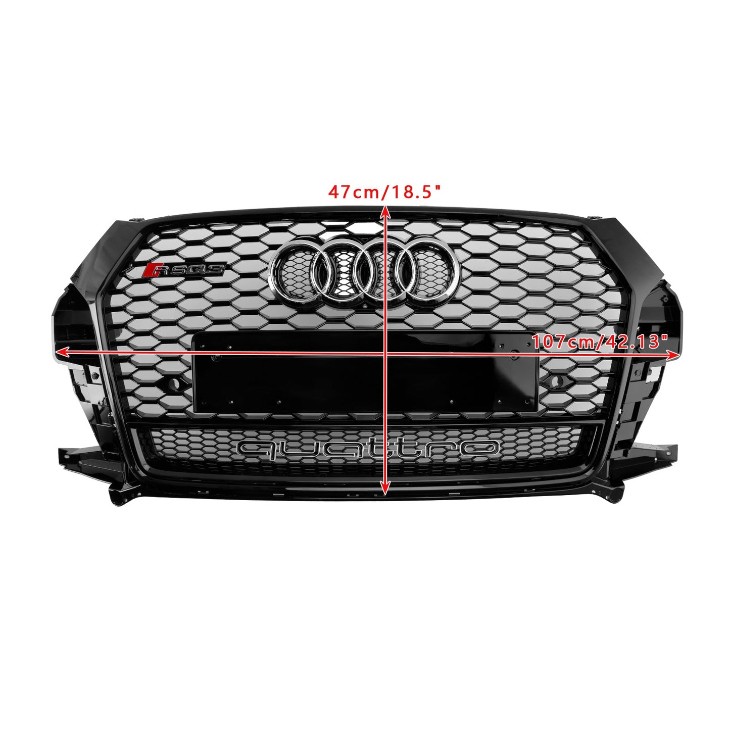 2016-2018 Audi Q3 / SQ3 RSQ3 Style Honeycomb Grill Front  Bumper Replacement Black Grille W/ Ring Embelm