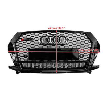 2016-2018 Audi Q3 / SQ3 RSQ3 Style Honeycomb Grill Front  Bumper Replacement Black Grille W/ Ring Embelm