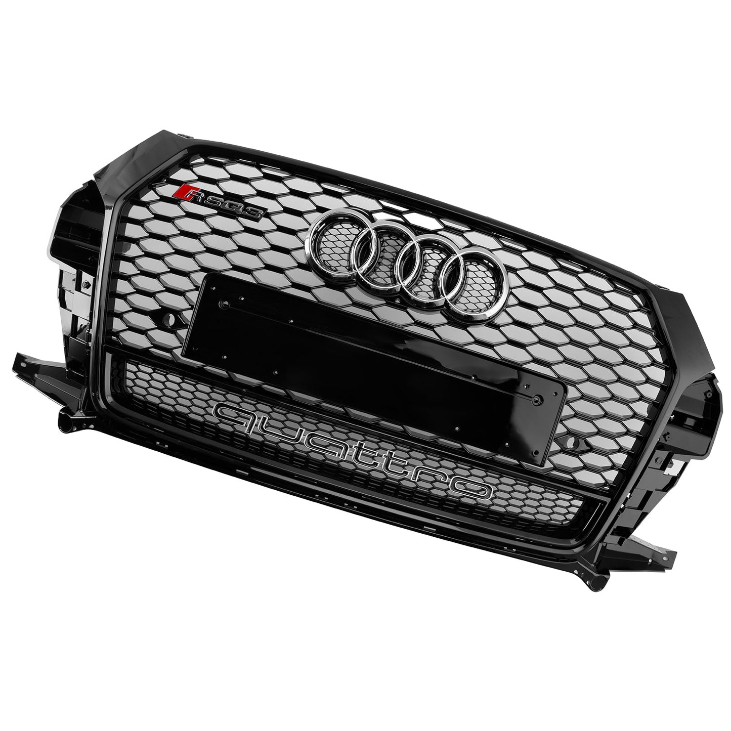 2016-2018 Audi Q3 / SQ3 RSQ3 Style Honeycomb Grill Front  Bumper Replacement Black Grille W/ Ring Embelm