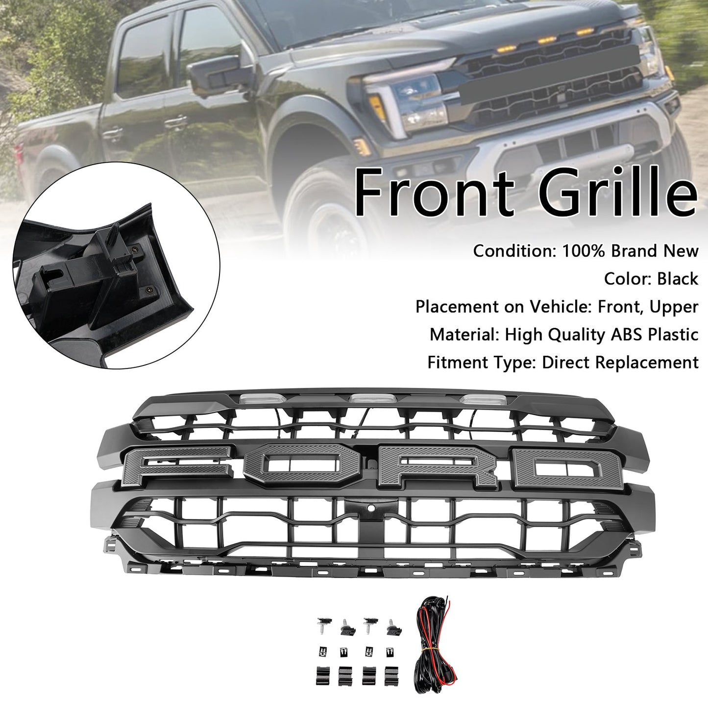 2024-2026 Ford F150 Lariat / King Ranch / Platinum Raptor Style Grille Front Bumper Black Grille W/ LED