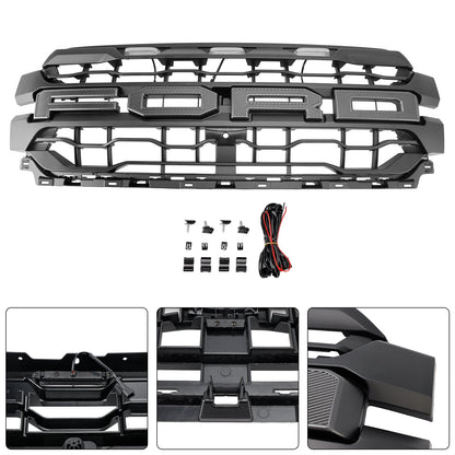 2024-2026 Ford F150 Lariat / King Ranch / Platinum Raptor Style Grille Front Bumper Black Grille W/ LED
