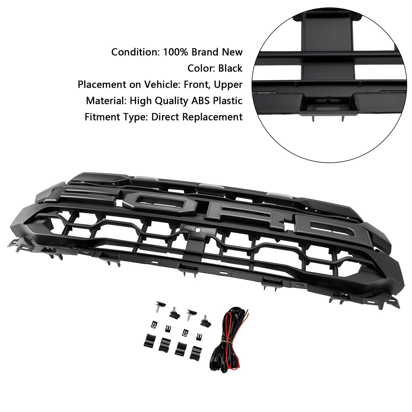 Ford F150 2024 2025 Black Grille Front Bumper Raptor Style Grill W/ LED Light & Letter
