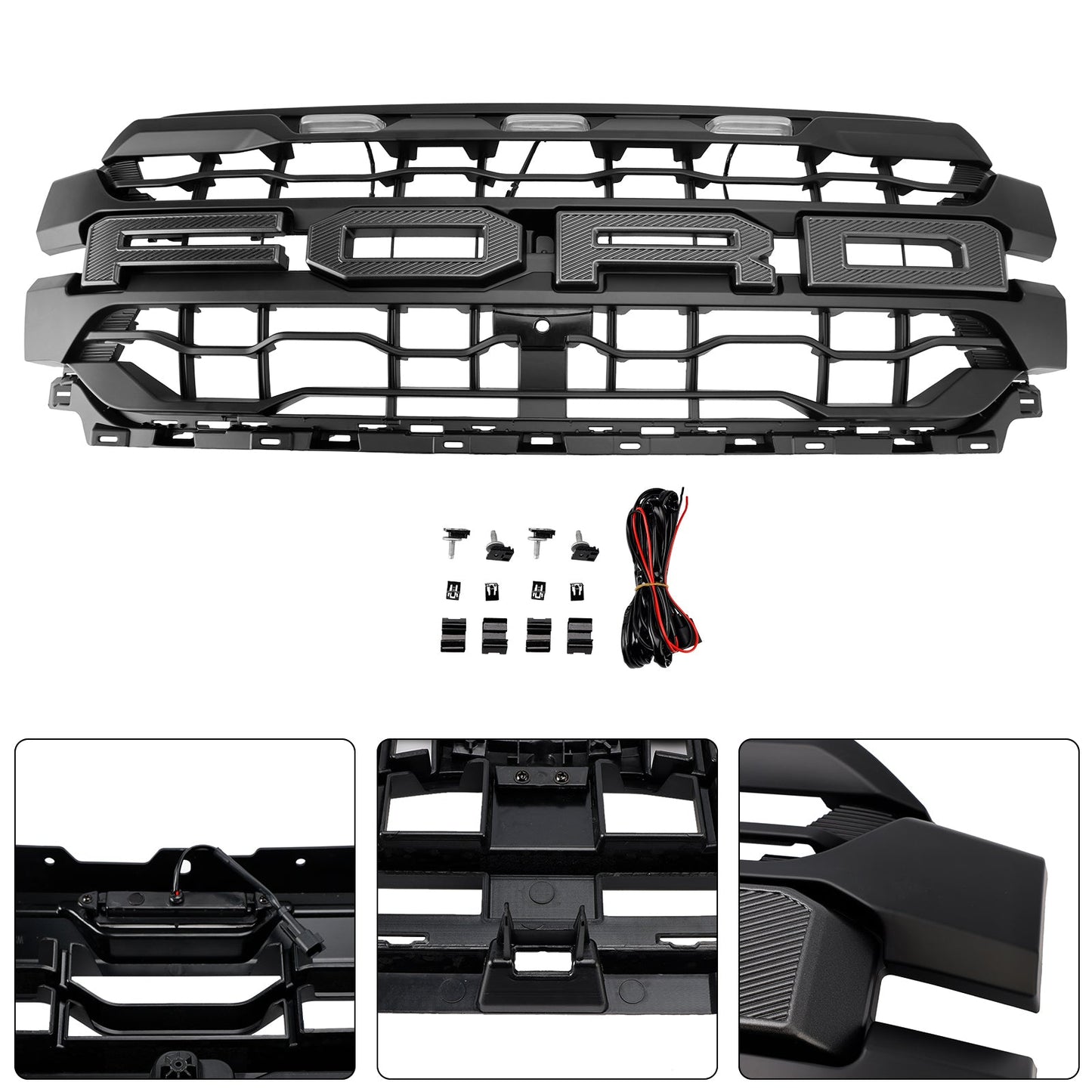 Ford F150 2024 2025 Black Grille Front Bumper Raptor Style Grill W/ LED Light & Letter