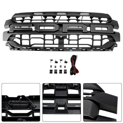 Raptor Style Grill For 2024-2025 Ford F150 Front Bumper Black Replacement Grille W/ LED Light