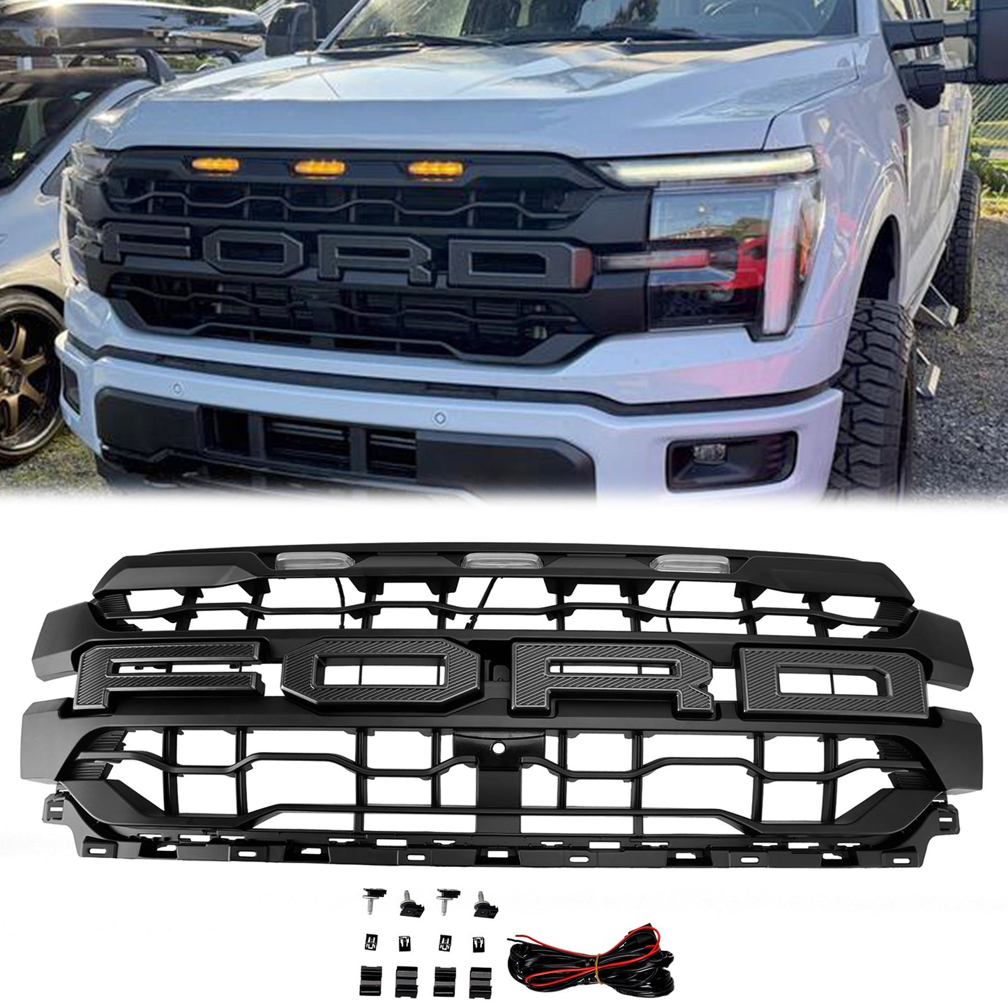 2024-2026 Ford F150 Lariat / King Ranch / Platinum Raptor Style Grille Front Bumper Black Grille W/ LED