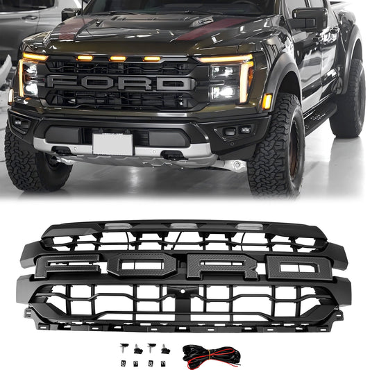 Ford F150 | Front Bumper Grille | Raptor Style | 2024-2025 | Black Replacement Grill With LED