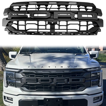 2024-2026 Ford F150 Lariat / King Ranch / Platinum Raptor Style Grille Front Bumper Black Grille W/ LED