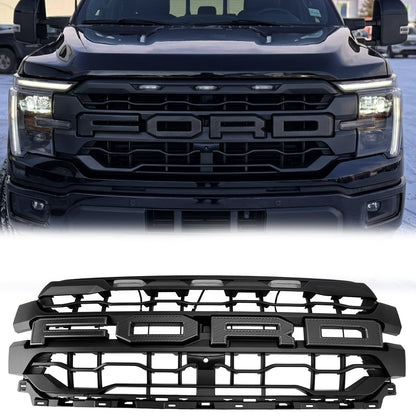 2024-2026 Ford F150 Lariat / King Ranch / Platinum Raptor Style Grille Front Bumper Black Grille W/ LED
