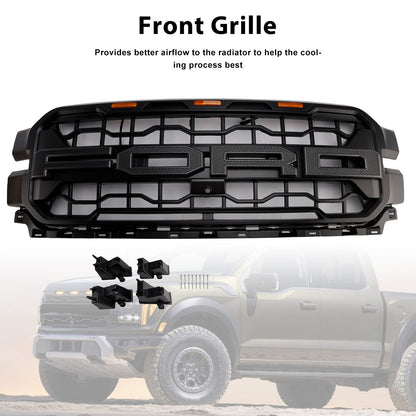 2024-2026 Ford F150 Lariat / King Ranch / Platinum Raptor Style Grille Front Bumper Black Grille W/ LED