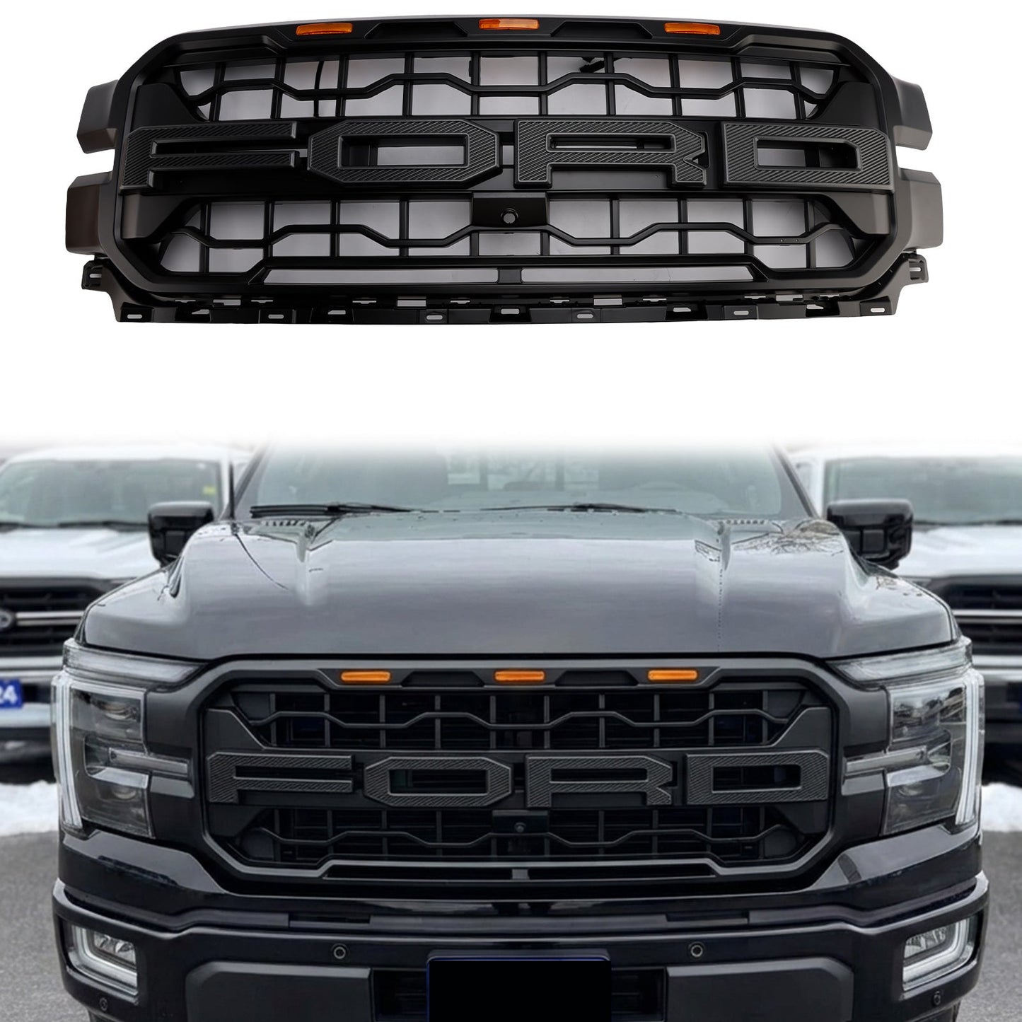 2024-2026 Ford F150 Lariat / King Ranch / Platinum Raptor Style Grille Front Bumper Black Grille W/ LED