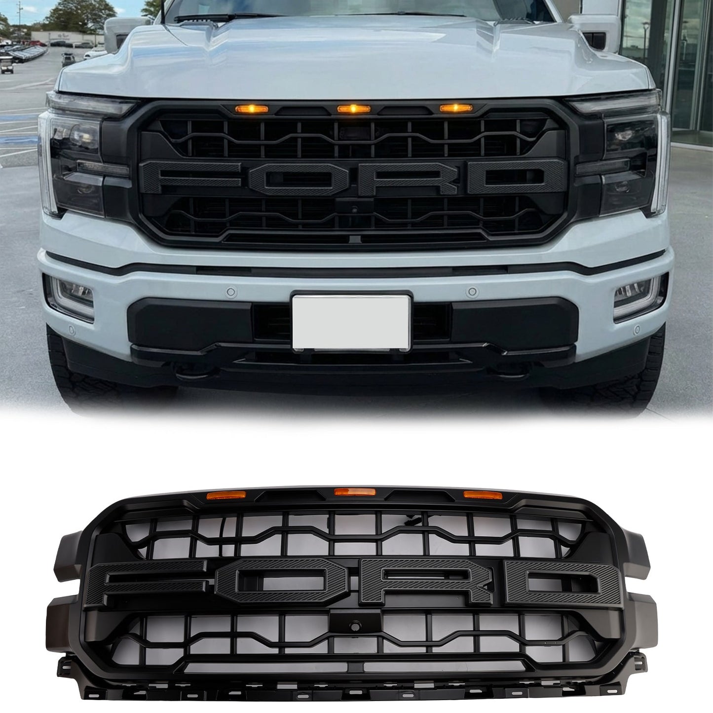 2024-2026 Ford F150 Lariat / King Ranch / Platinum Raptor Style Grille Front Bumper Black Grille W/ LED