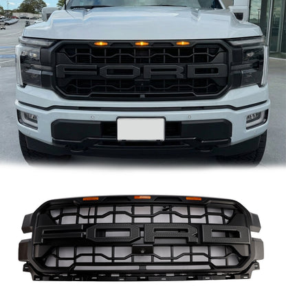 2024-2026 Ford F150 Lariat / King Ranch / Platinum Raptor Style Grille Front Bumper Black Grille W/ LED