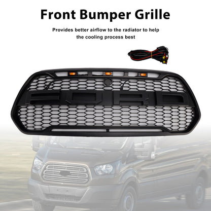 Ford Transit 150 250 350 350H 2015-2019 Front Raptor Grille Black Front Bumper Honeycomb Grill With LED