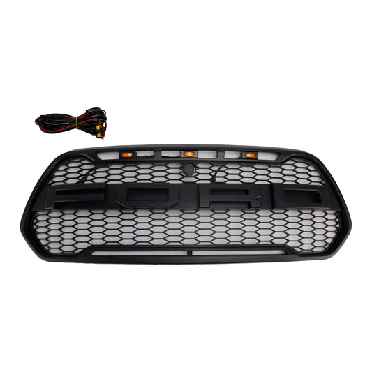 Ford Transit 150 250 350 350H 2015-2019 Front Raptor Grille Black Front Bumper Honeycomb Grill With LED