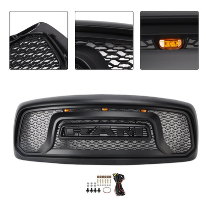 Dodge RAM 1500 2002-2005 Big Horn Style Grill Fron Bumper Black Replacement Grille W/ LED & RAM Letter