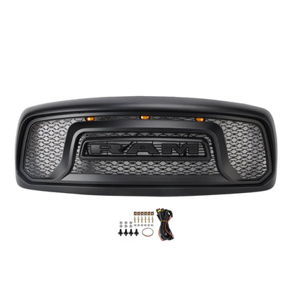 Dodge RAM 1500 2002-2005 Big Horn Style Grill Fron Bumper Black Replacement Grille W/ LED & RAM Letter