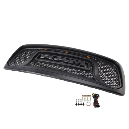 Dodge RAM 1500 2002-2005 Big Horn Style Grill Fron Bumper Black Replacement Grille W/ LED & RAM Letter