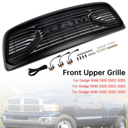 Dodge RAM 1500 2002-2005 Big Horn Style Grill Fron Bumper Black Replacement Grille W/ LED & RAM Letter