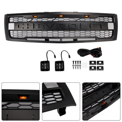 Chevrolet Silverado 1500 2007-2013 Front Grille Front Bumper Black Raptor Grille With LED