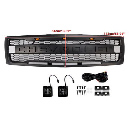 Chevrolet Silverado 1500 2007-2013 Front Grille Front Bumper Black Raptor Grille With LED